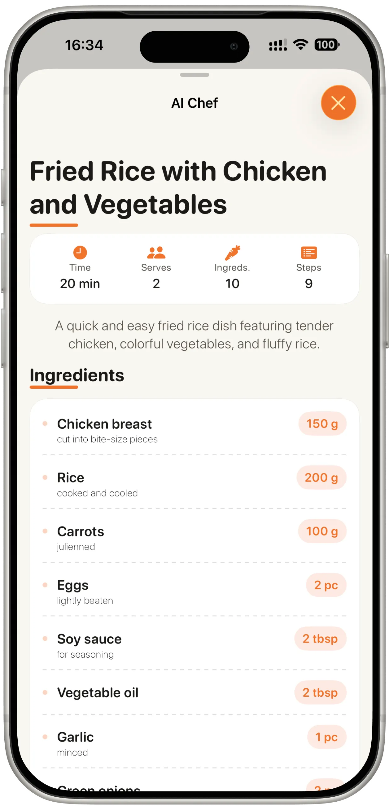 AI Chef result screen