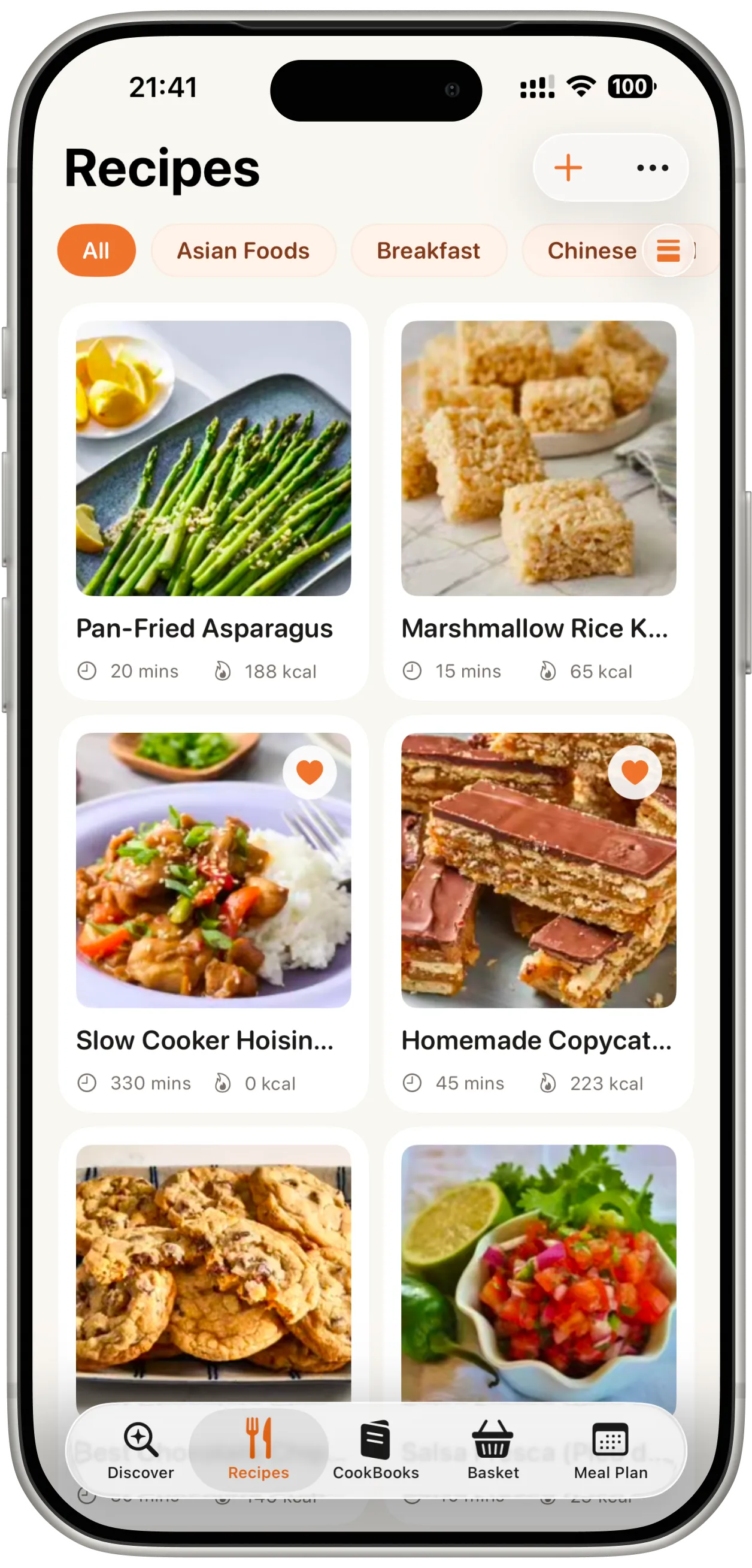 Bentory recipes list screen on iPhone