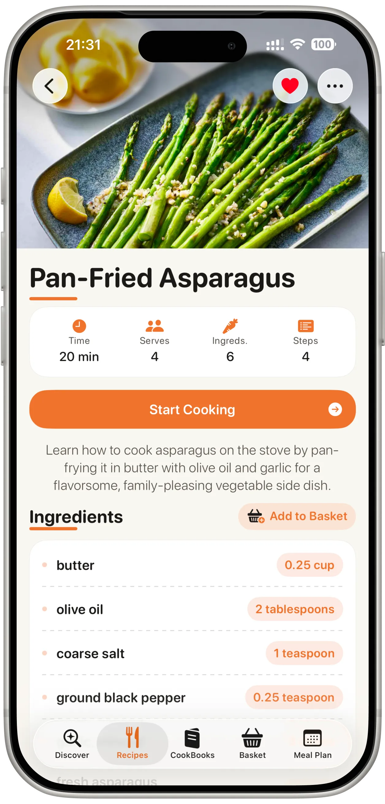 Bentory recipe detail screen on iPhone