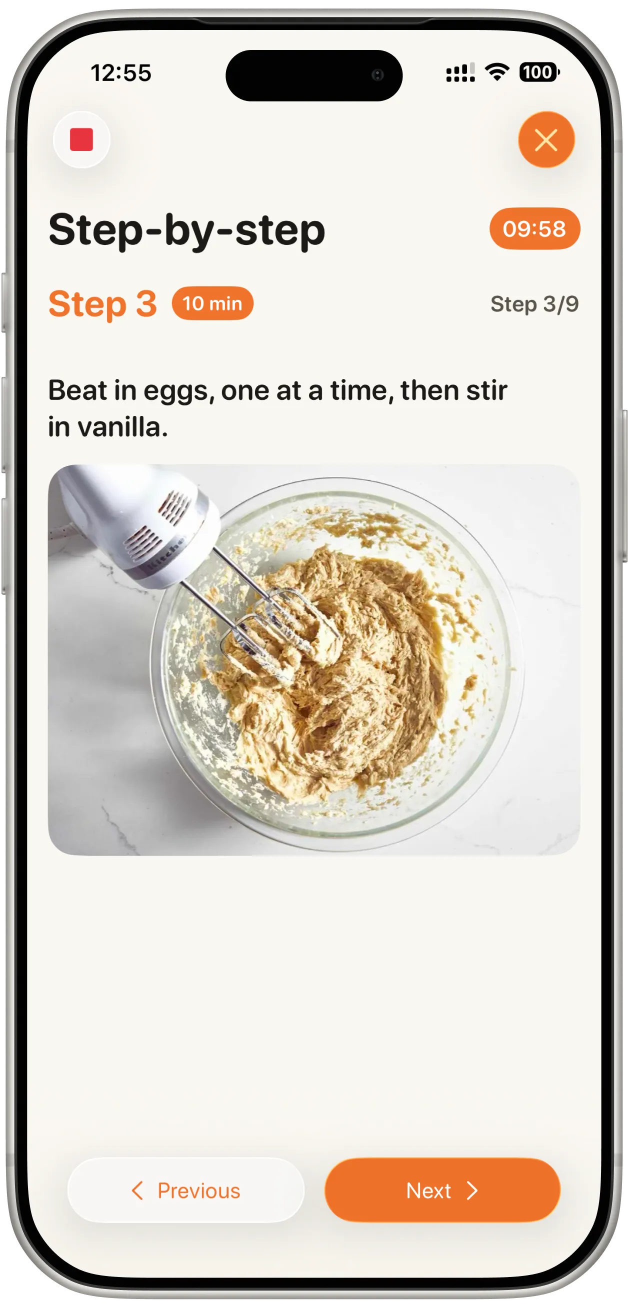 Bentory cooking mode screen on iPhone